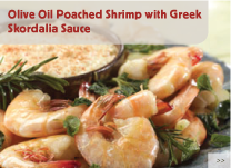 Olive Oil Poached Shrimp with Greek Skordalia Sauce