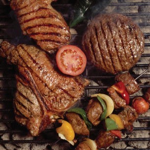 steaks on grill
